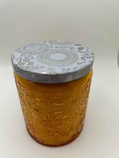 Large Clear Glass Embossed Yellow Zen Paradise Candle