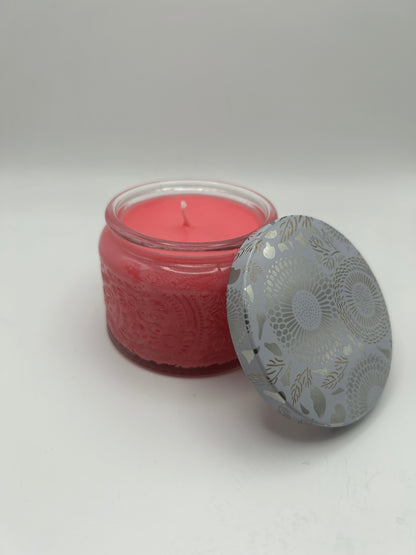 Small Clear Embossed Dark Pink Rose Petals Candle