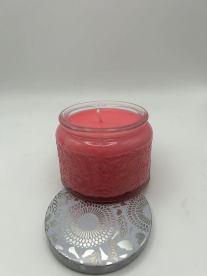 Small Clear Embossed Dark Pink Rose Petals Candle