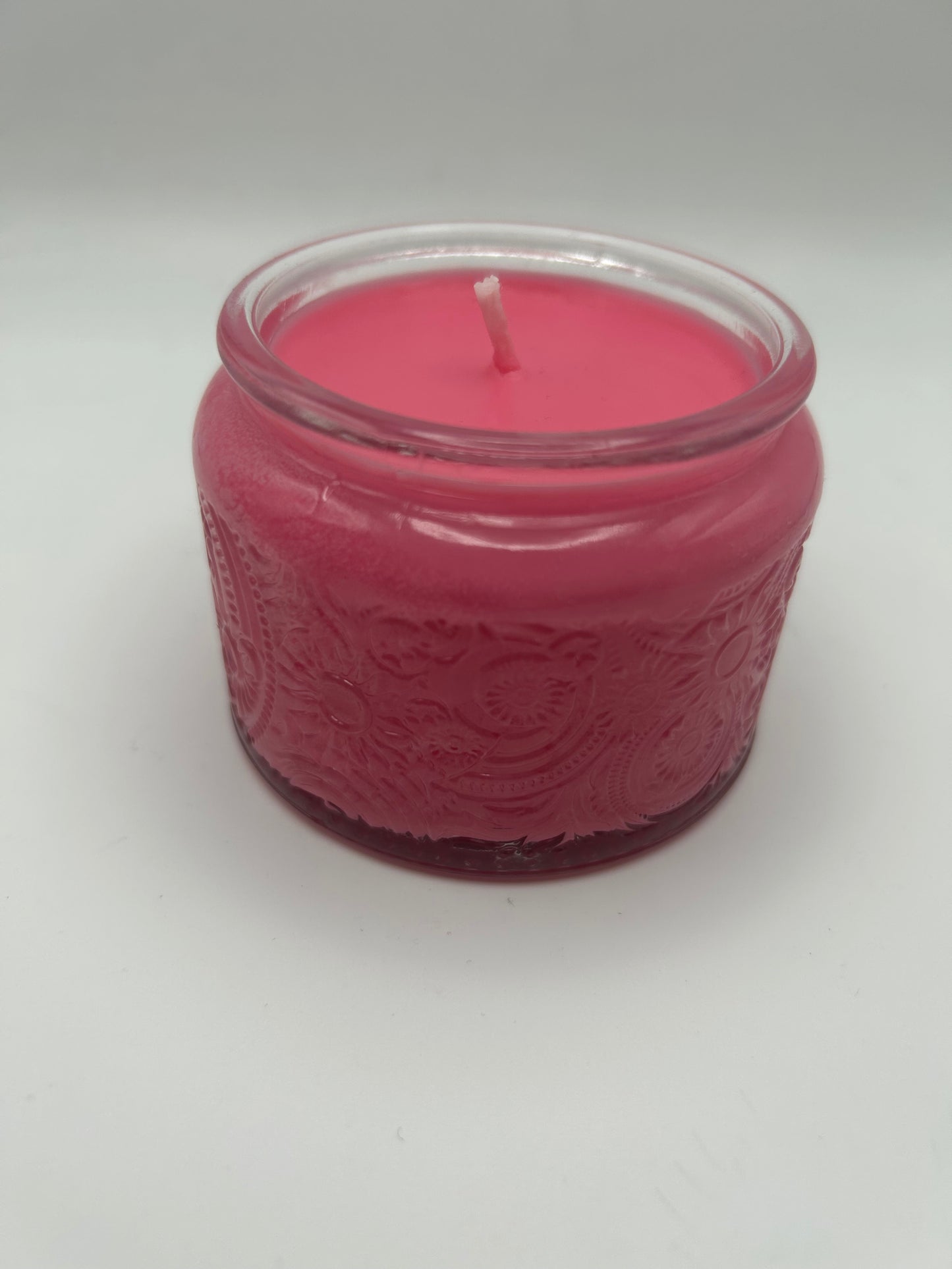 Small Clear Embossed Dark Pink Rose Petals Candle