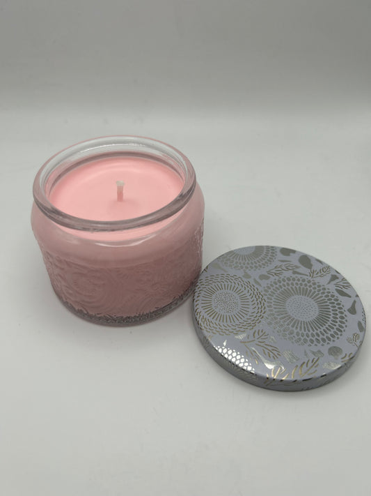 Small Clear Embossed Light pink Lotus Blossom Candle