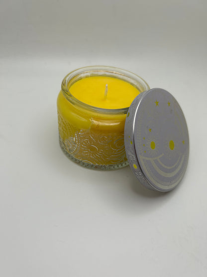 Small Clear Glass Container Light Yellow Candle Butt Naked