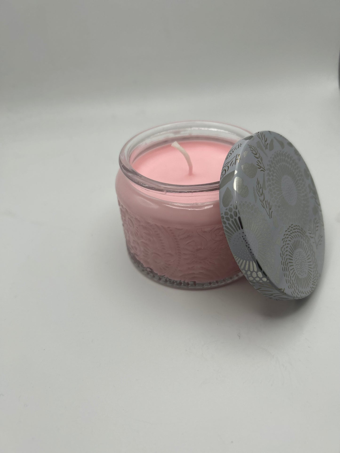 Small Clear Embossed Light pink Lotus Blossom Candle