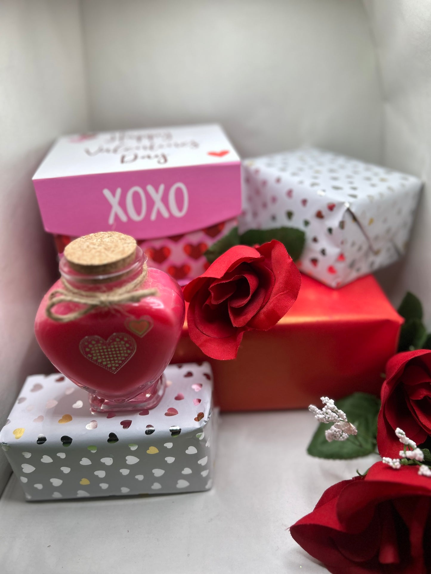 Medium heart container candle with stickers