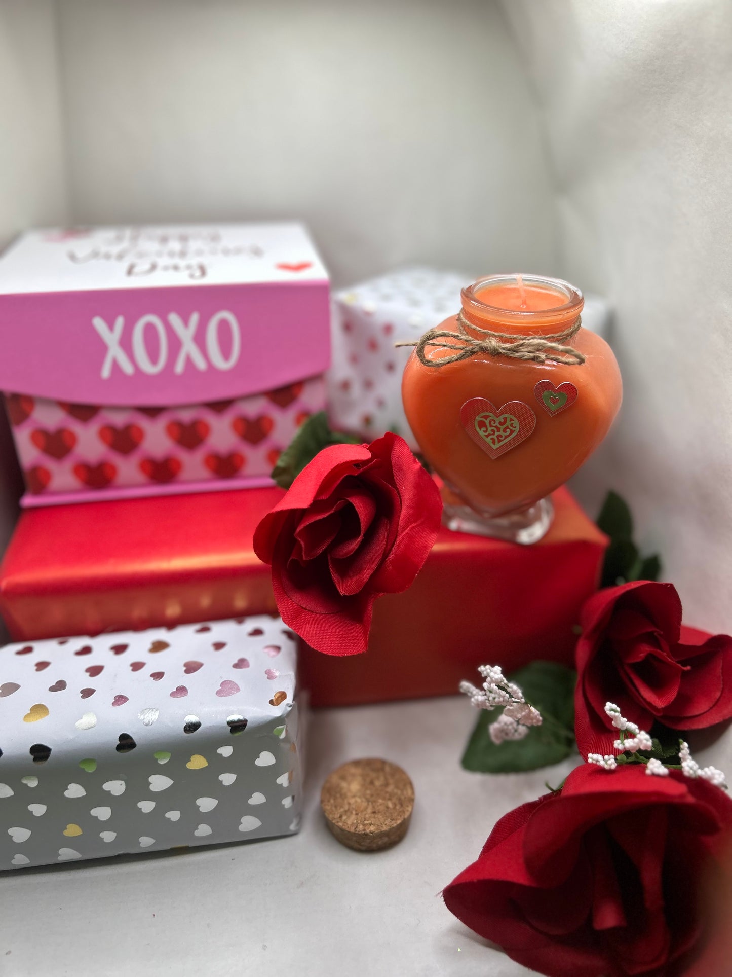 Medium heart container candle with stickers