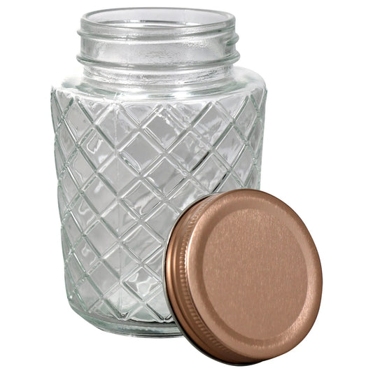 Lattice Pattern Glass Container with Rose Gold Metal Lid